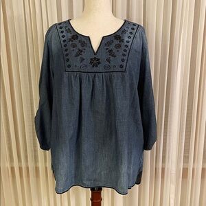 Cato Denim Blue Embroidered Blouse